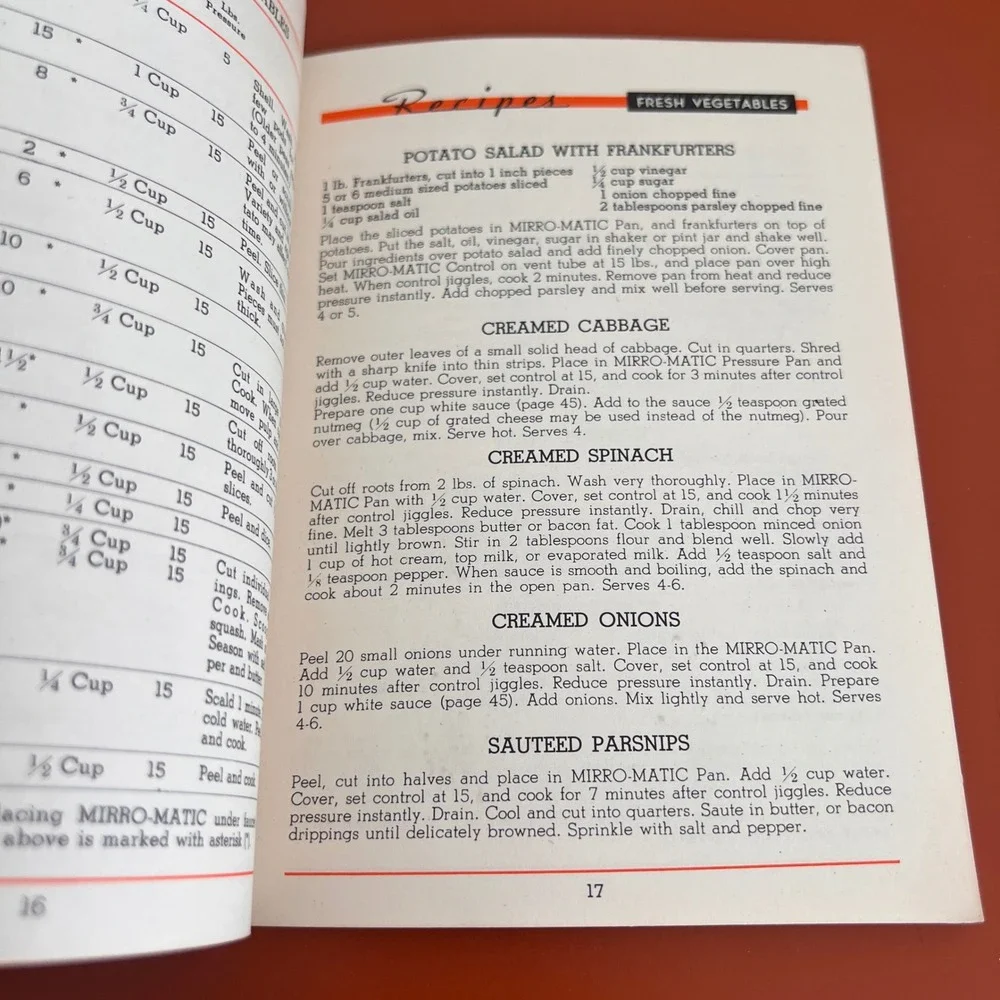 Vintage 1947 Mirro-Matic Pressure Pan Directions Recipes Time Tables Booklet